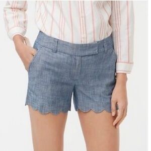 J Crew Women’s Chambray Light Denim Blue Scallop Hem Shorts Size 4